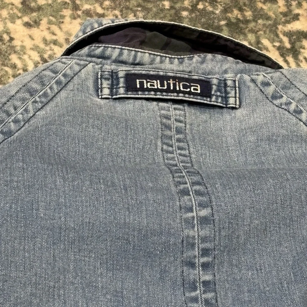 VTG Nautica Denim Barn Chore Jacket Mens large Plaid Lined Cotton Zip Up Coat - Picture 11 of 11
